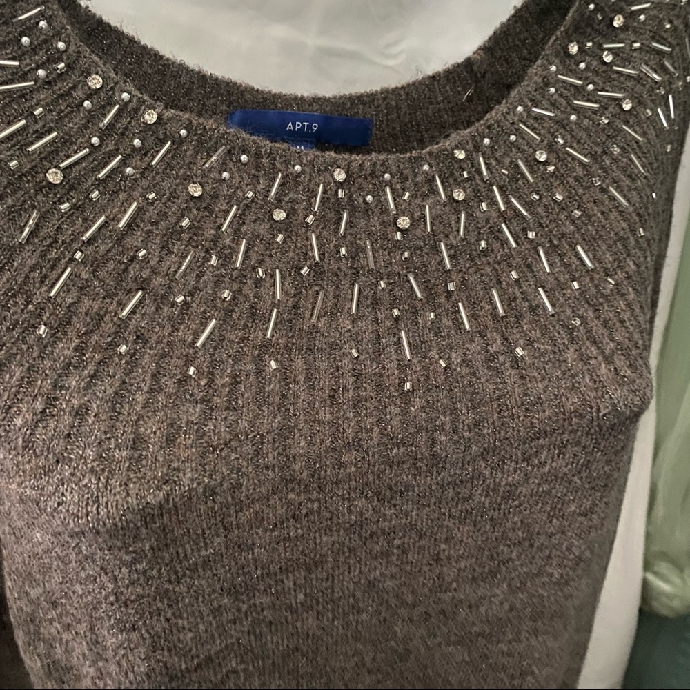 Apt9 Brown Jeweled Sweater Size Medium - Picture 3 of 4